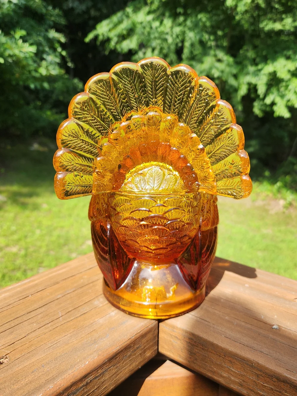 Williams Sonoma Amber Glass Turkey Candy Dish with Lid